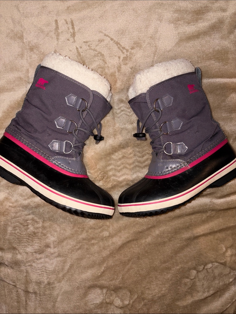 Sorel Kids Grey and Pink Insulated Snow Boots